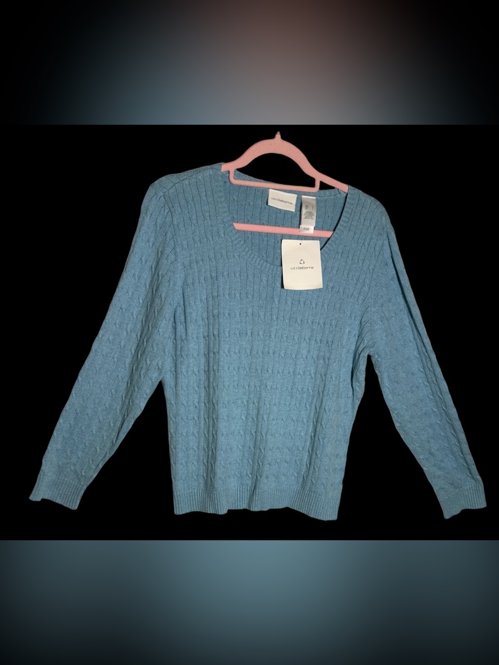 Liz Claiborne Sky Blue Cable Knit Crewneck Sweater